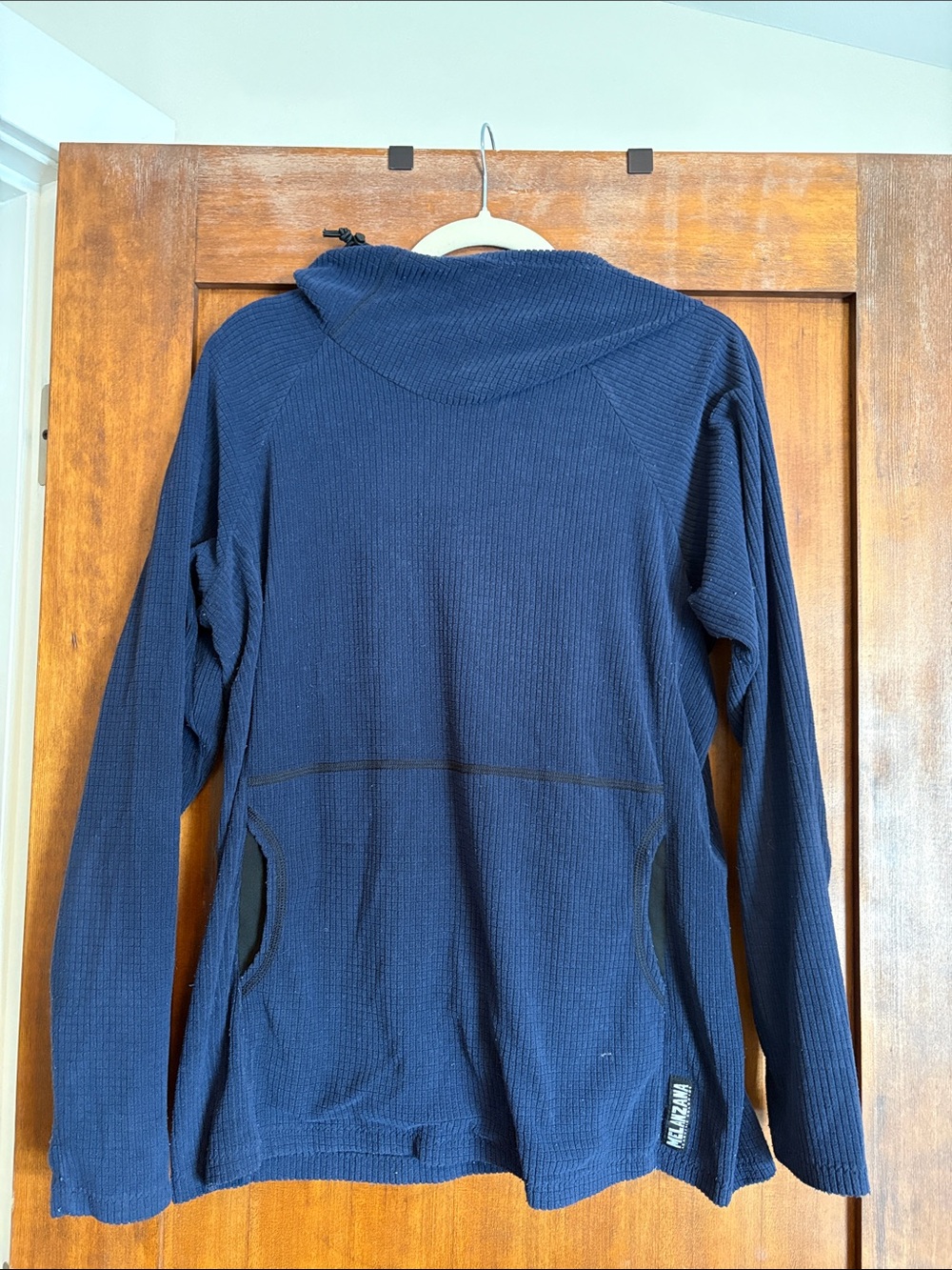Woman’s Melanzana Navy Waffle-Knit Hooded Pullover